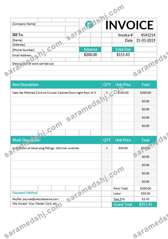 Electrical Contractor Invoice Template